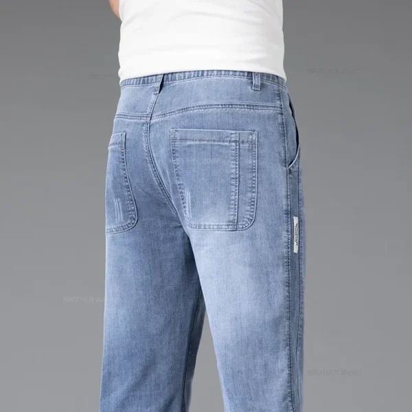 Summer Thin Men's Stretch Baggy Jeans Blue Gray Elastic Waist Business Casual Straight Denim Trousers Classic Style Male - Image 3