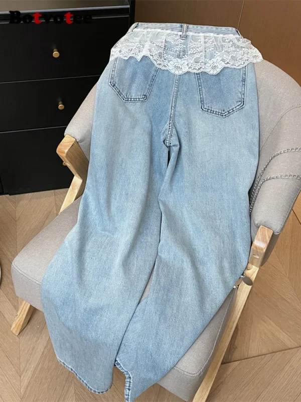 Botvotee Designer Lace Paneled Jeans for Women 2025 Spring Summer New Korean Fashion Wide Leg Denim Pants Y2k Jeans - Image 2