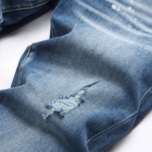2025 New DSQ Brand Blue Simple Scratched Street Trendy Fashion Men's Slim Fit Elastic Pants - Image 2