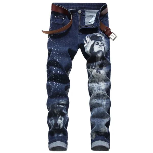 Blue Men 3D Printing Jeans Denim Black Wolf Pattern Printed Punk Straight Cotton Casual Print Denim Pants Asian Size 28-42 - Image 5