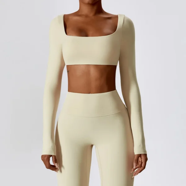 Women Crop Tops Yoga T-shirts Solid Sports Top Long Sleeve Running Shirts Sexy Exposed Navel Quick Dry Fitness Gym Sport Wear - Image 2