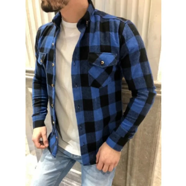 Spring And Autumn New Hot Selling All Matching Slim Long Sleeve Shirt Autumn Cotton Woolen Chaoyang Grid Men's Color Shirt - Image 3