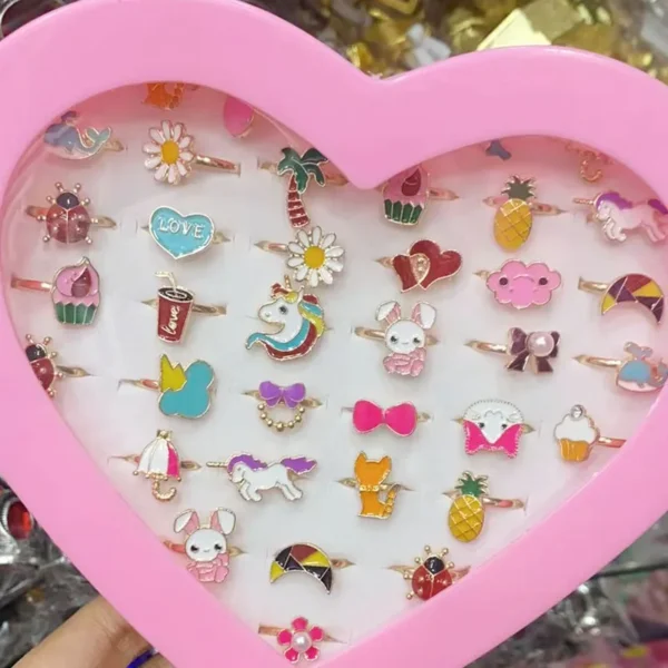 5/10/36Pcs Cute Cartoon Kids Rings Kawaii Korean Children Girls Enamel Flower Crown Finger Ring Child Jewelry - Image 3