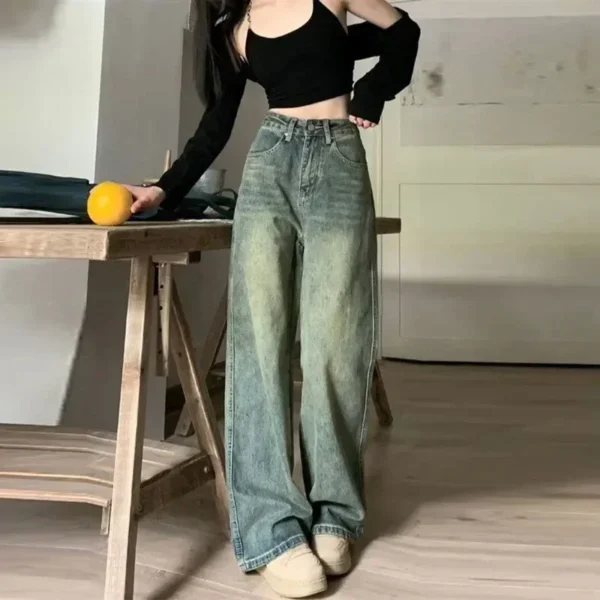2024 Vintage Jeans Women Irregular High Waist Slimming Wide Leg Mop Long Pants Fashion Blue Baggy Jeans Y2K Streetwear Pants - Image 7