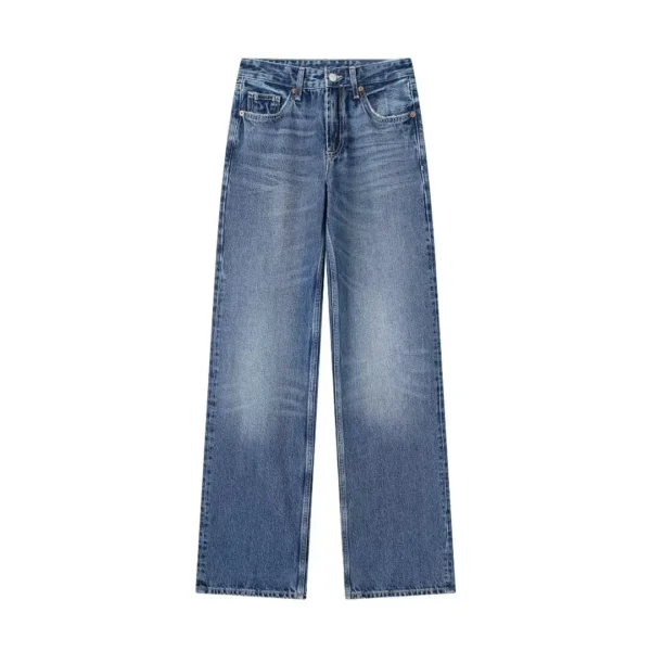 UNIZERA women's jeans are fashionable casual wide legged mid waist slim and versatile Spring new long jeans - Image 2